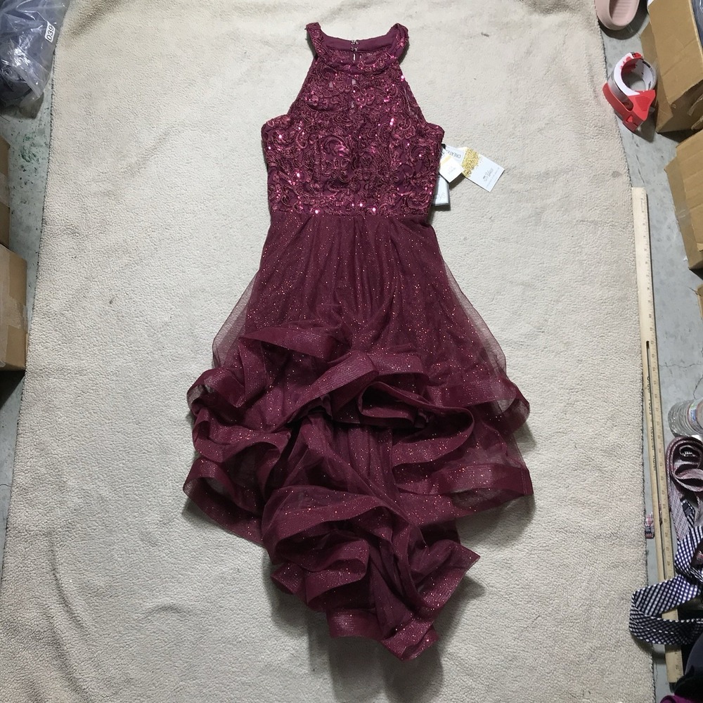 Say Yes To The Prom Dress Womens 3 Juniors TLC Illusion Embroidered High Low NEW